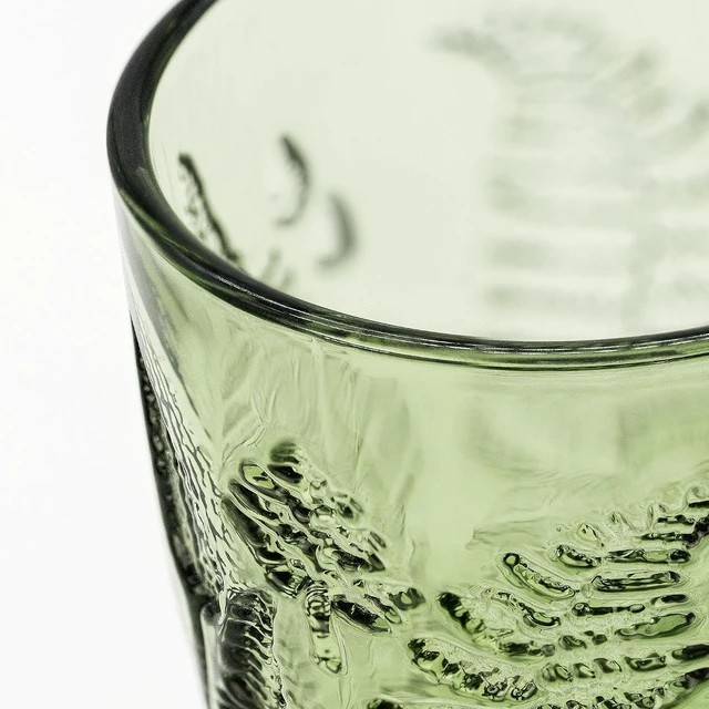 Alt view image 4 of 7 - Green Drinking Glasses Set of 4, 16 oz Glass Cups, Vintage Fern Glassware