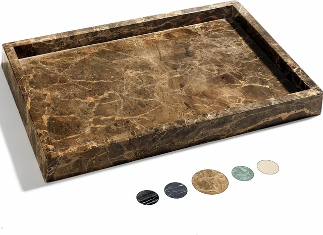 Main image of Real Natural Marble Tray for Bathroom, Genuine Marble Stone Vanity Tray, Luxury Storage Trays for Kitchen, Vanity, Home Decor, Dresser, Non-Resin/Non-Ceramic, 12"x 8"x 1.2", Dark Brown