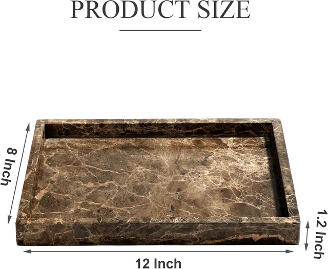 Alt view image 2 of 7 - Real Natural Marble Tray for Bathroom, Genuine Marble Stone Vanity Tray, Luxury Storage Trays for Kitchen, Vanity, Home Decor, Dresser, Non-Resin/Non-Ceramic, 12"x 8"x 1.2", Dark Brown