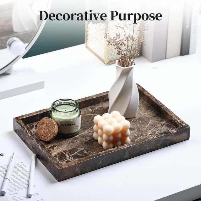 Alt view image 4 of 7 - Real Natural Marble Tray for Bathroom, Genuine Marble Stone Vanity Tray, Luxury Storage Trays for Kitchen, Vanity, Home Decor, Dresser, Non-Resin/Non-Ceramic, 12"x 8"x 1.2", Dark Brown