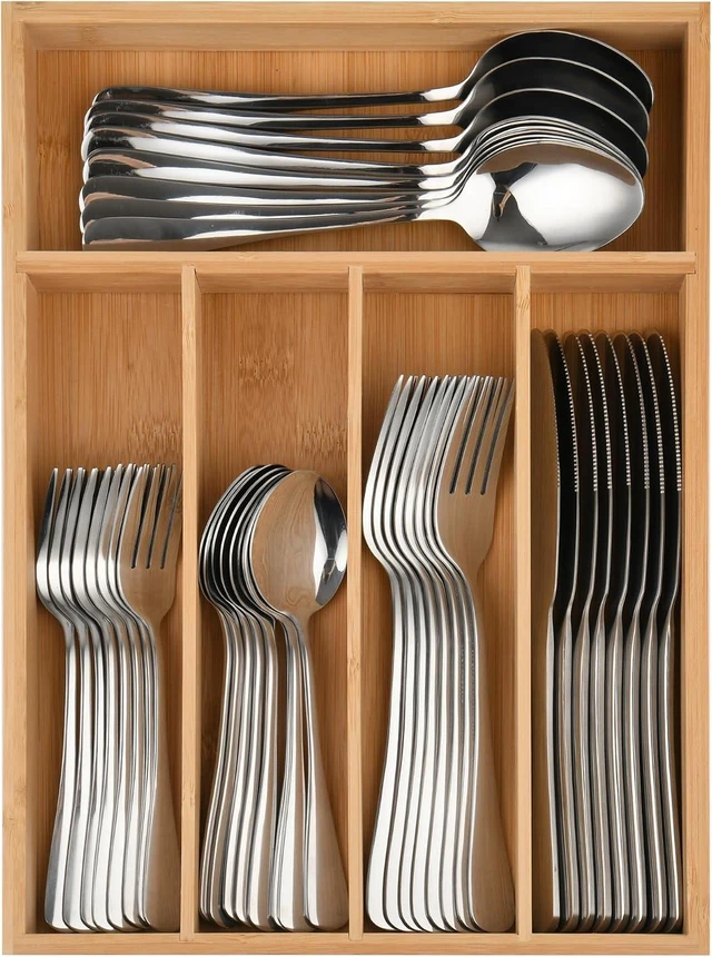 Main image of 40 Piece Silverware Set with Drawer Organizer for 8, Heavy Duty Stainless Steel Flatware Cutlery Set, Fork Spoon Knife Set with Kitchen Essentials Organizer, Rust-proof, Dishwasher Safe