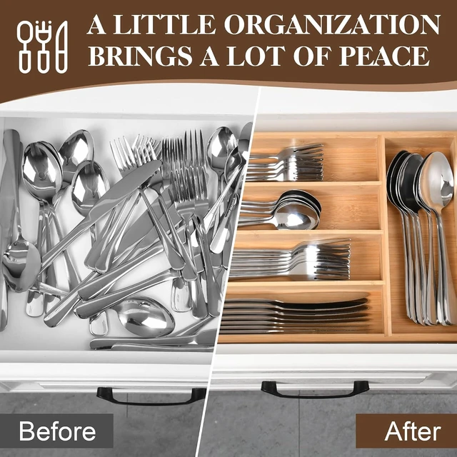 Alt view image 5 of 7 - 40 Piece Silverware Set with Drawer Organizer for 8, Heavy Duty Stainless Steel Flatware Cutlery Set, Fork Spoon Knife Set with Kitchen Essentials Organizer, Rust-proof, Dishwasher Safe