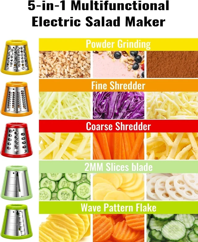 Alt view image 2 of 7 - Electric Cheese Grater Salad Shooter,5-In-1 Electric Slicer For Home Kitchen,One-Touch Easy Control,With Safety Push Bar Cheese Grater Electric For Zucchini,Cheese,Vegetables And Smoothie