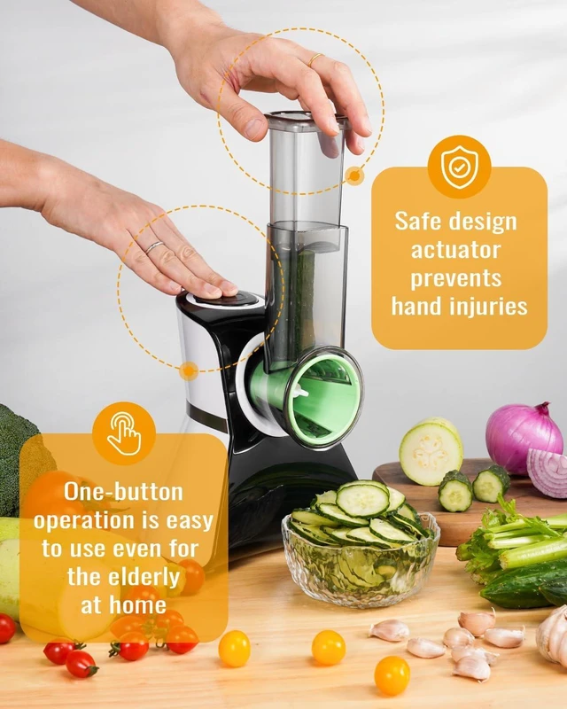 Alt view image 4 of 7 - Electric Cheese Grater Salad Shooter,5-In-1 Electric Slicer For Home Kitchen,One-Touch Easy Control,With Safety Push Bar Cheese Grater Electric For Zucchini,Cheese,Vegetables And Smoothie