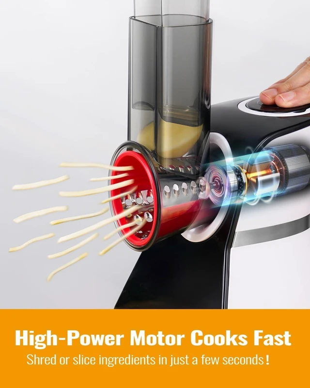 Alt view image 5 of 7 - Electric Cheese Grater Salad Shooter,5-In-1 Electric Slicer For Home Kitchen,One-Touch Easy Control,With Safety Push Bar Cheese Grater Electric For Zucchini,Cheese,Vegetables And Smoothie