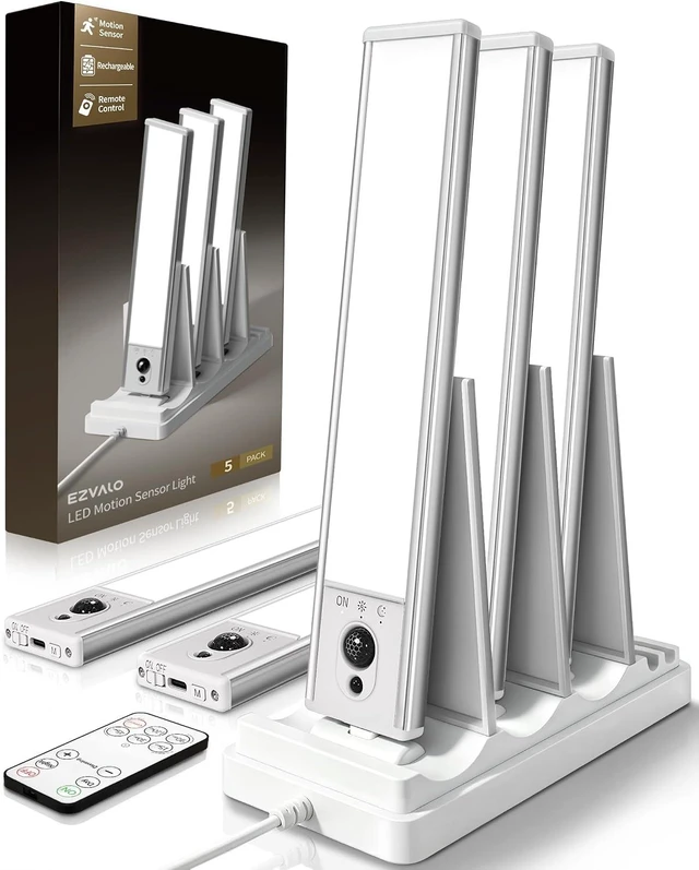 Main image of 5-Pack Under Cabinet Lighting with Charging Station, 2400mAh Motion Sensor Light, LED Coutner Lights Wireless, 6500K Dimmable, Timer, Magnetic, with Remote Control for Kitchen, Closet, Stair