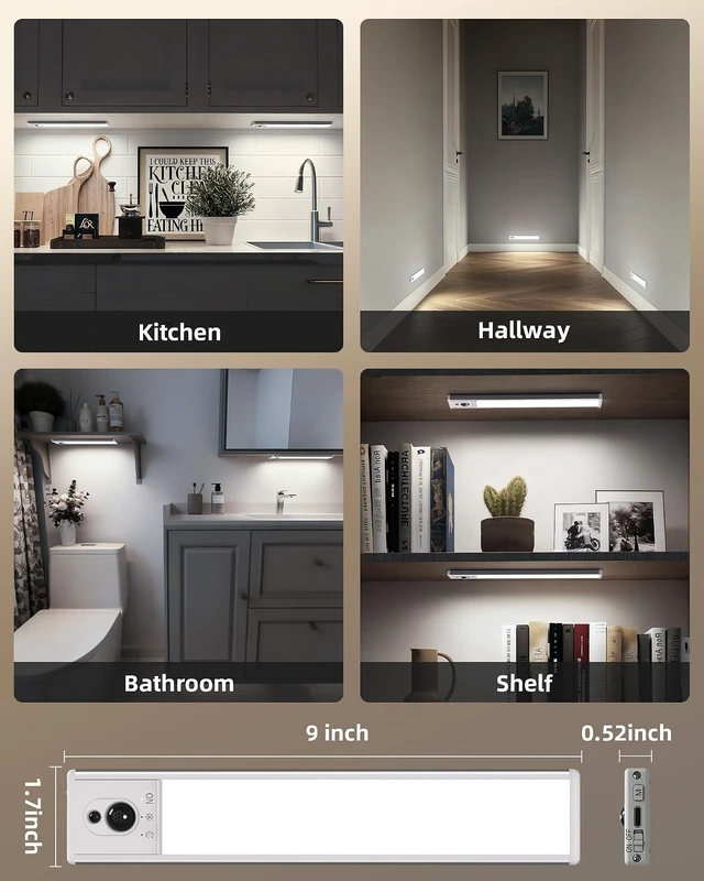 Alt view image 7 of 7 - 5-Pack Under Cabinet Lighting with Charging Station, 2400mAh Motion Sensor Light, LED Coutner Lights Wireless, 6500K Dimmable, Timer, Magnetic, with Remote Control for Kitchen, Closet, Stair