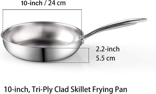 Alt view image 3 of 7 - Classic Tri-Ply Clad 10 Inch Stainless Steel Skillet, Saute Frying Pan, Induction, Compatible with All Cooktops, Dishwasher & Oven Safe