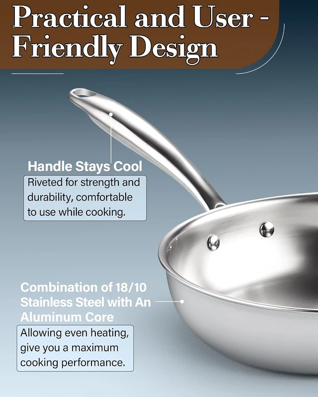 Alt view image 5 of 7 - Classic Tri-Ply Clad 10 Inch Stainless Steel Skillet, Saute Frying Pan, Induction, Compatible with All Cooktops, Dishwasher & Oven Safe