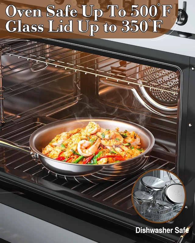 Alt view image 6 of 7 - Classic Tri-Ply Clad 10 Inch Stainless Steel Skillet, Saute Frying Pan, Induction, Compatible with All Cooktops, Dishwasher & Oven Safe