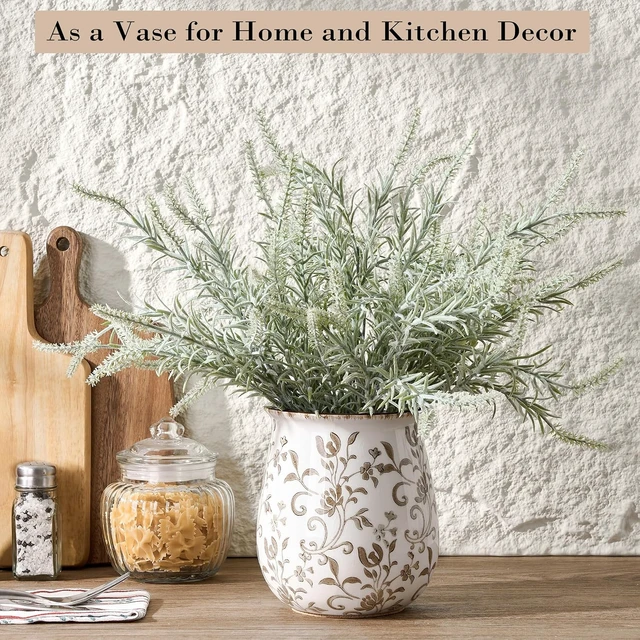 Alt view image 6 of 7 - Utensil Holder for Kitchen Counter, Modern Farmhouse Cooking Utensil Holder and Crock Home Kitchen Decor, Ceramic Utensil Organizer for Spatula, Ladle, Eggbeater, Rolling Pin- Brown Flower Patterns