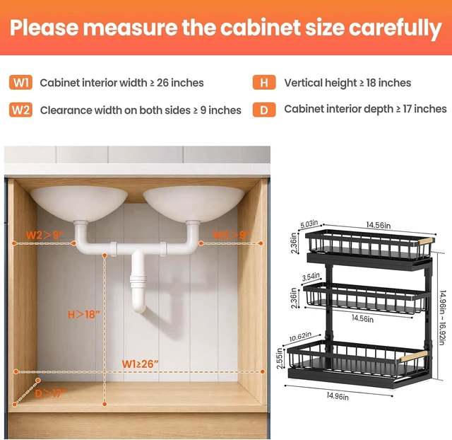Alt view image 2 of 7 - Under Sink Organizer and Storage for Bathroom and Kitchen - 2 Pack 3 Tier