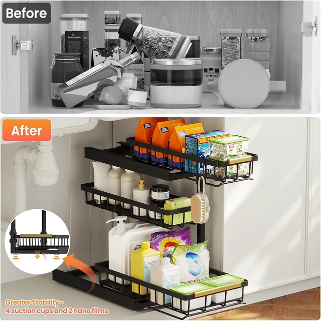 Alt view image 3 of 7 - Under Sink Organizer and Storage for Bathroom and Kitchen - 2 Pack 3 Tier