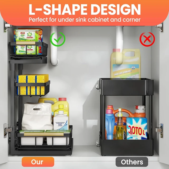 Alt view image 4 of 7 - Under Sink Organizer and Storage for Bathroom and Kitchen - 2 Pack 3 Tier