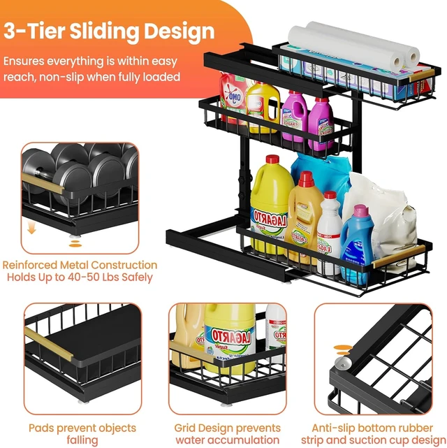Alt view image 5 of 7 - Under Sink Organizer and Storage for Bathroom and Kitchen - 2 Pack 3 Tier