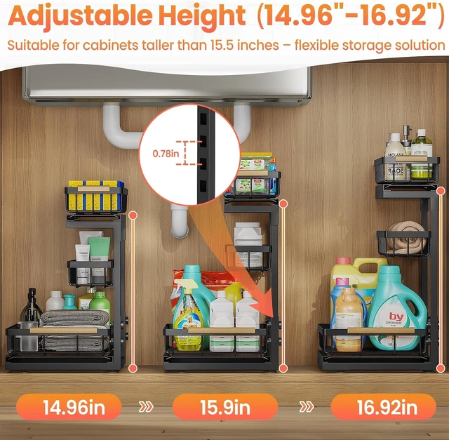 Alt view image 6 of 7 - Under Sink Organizer and Storage for Bathroom and Kitchen - 2 Pack 3 Tier
