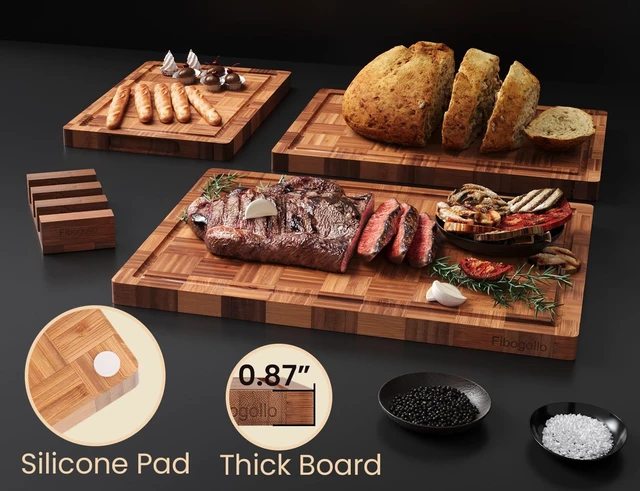 Alt view image 3 of 6 - Set of 3 Bamboo Kitchen Cutting Boards with Juice Groove Large