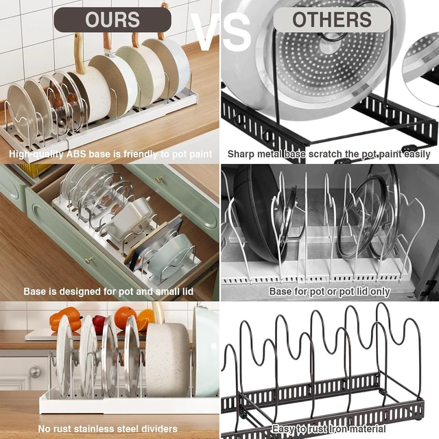Alt view image 5 of 6 - 2 Pack Expandable Food Storage Container Lid Organizers, 22" Pots and Pans Organizer Under Cabinet with 9 Adjustable Dividers Pot and Pan Lid Holders Rack Inside Cabinet(White)