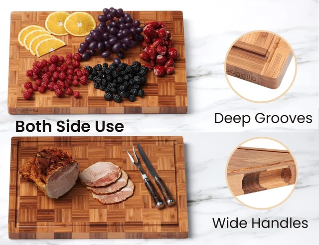Alt view image 4 of 6 - Set of 3 Bamboo Kitchen Cutting Boards with Juice Groove Large