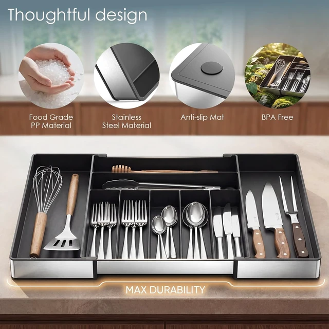 Alt view image 2 of 7 - Silverware Drawer Organizer, 9 Slots Expandable Kitchen Drawer Organizer
