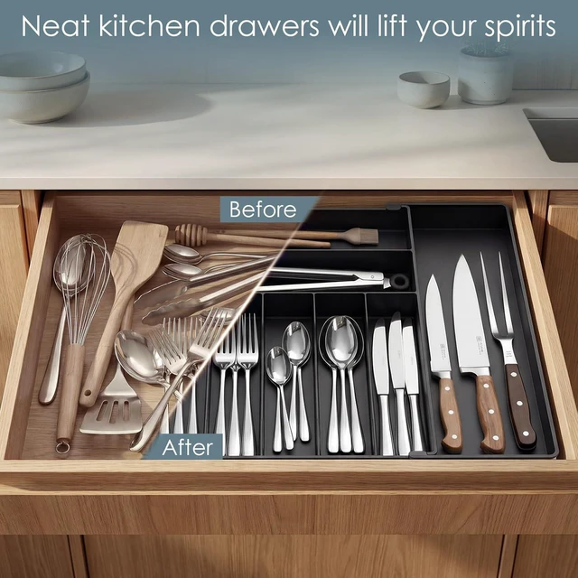 Alt view image 4 of 7 - Silverware Drawer Organizer, 9 Slots Expandable Kitchen Drawer Organizer