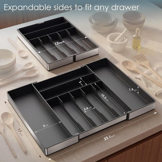 Alt view image 6 of 7 - Silverware Drawer Organizer, 9 Slots Expandable Kitchen Drawer Organizer