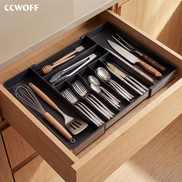 Alt view image 7 of 7 - Silverware Drawer Organizer, 9 Slots Expandable Kitchen Drawer Organizer
