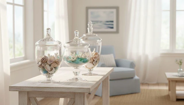 Alt view image 3 of 7 - Clear Glass Apothecary Jar Set of 3 with Lids - Decorative Glass Jars for Bathroom, Kitchen, Pantry Storage - Handcrafted, Graduated Heights 10, 9.5, 8.5 In