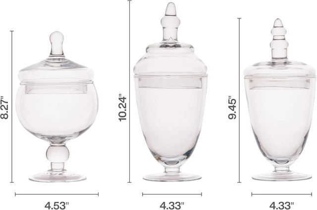 Alt view image 2 of 7 - Clear Glass Apothecary Jar Set of 3 with Lids - Decorative Glass Jars for Bathroom, Kitchen, Pantry Storage - Handcrafted, Graduated Heights 10, 9.5, 8.5 In