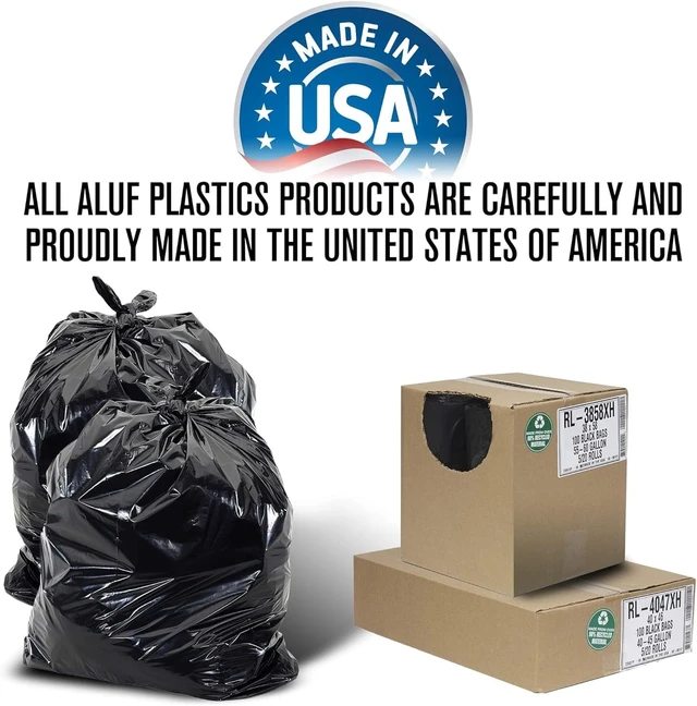 Alt view image 6 of 6 - 56 Gallon Trash Can Liners (100 Count) - 43" x 47" - Thick 1.5 MIL Equivalent Black Trash Bags for Bathroom, Kitchen, Office, Industrial, Commercial, Recycling and More