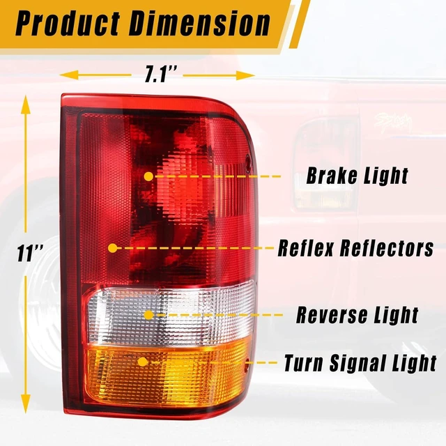 Alt view image 2 of 6 - Tail Light Compatible With 1993 1994 1995 1996 1997 Ford Ranger Driver and Passenger Side Rear Light Brake Lamps