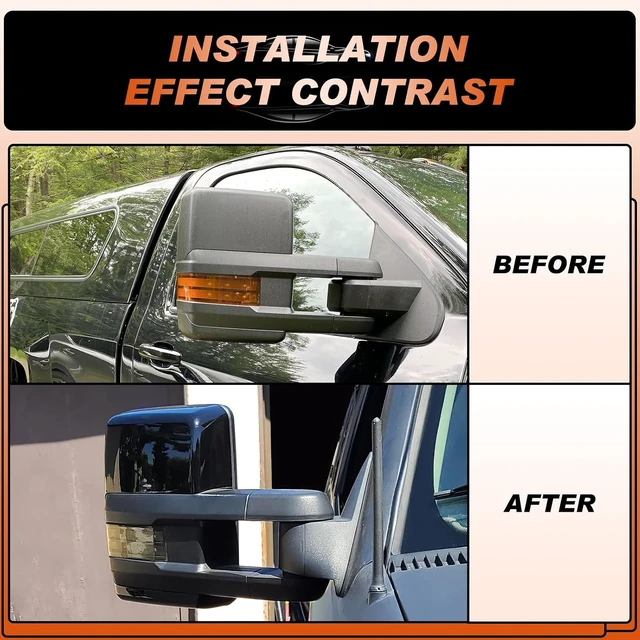 Alt view image 3 of 7 - Tow Mirror Cover Caps Glossy Black Rearview Side Mirror Caps Fit for Chevy