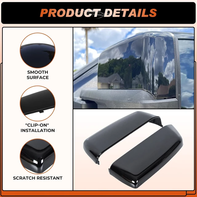 Alt view image 5 of 7 - Tow Mirror Cover Caps Glossy Black Rearview Side Mirror Caps Fit for Chevy
