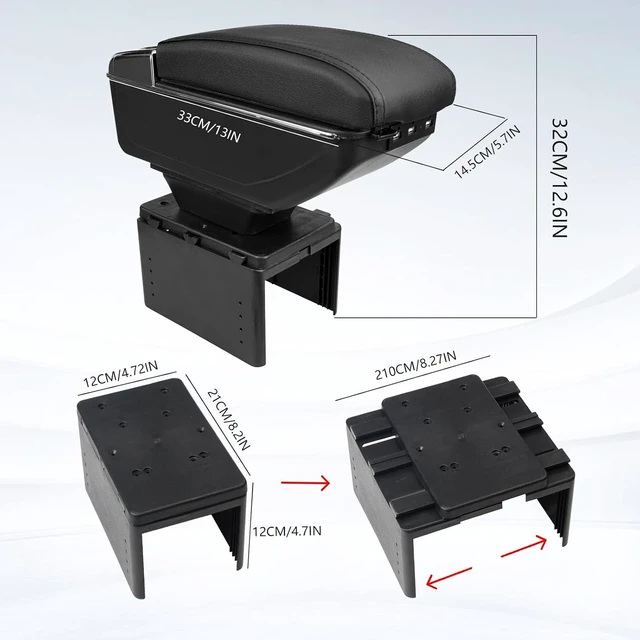 Alt view image 2 of 7 - Car Armrest Box with Double Layer Storage, Black Leather and USB Charging Ports