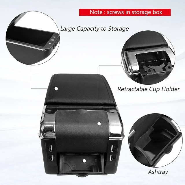 Alt view image 3 of 7 - Car Armrest Box with Double Layer Storage, Black Leather and USB Charging Ports