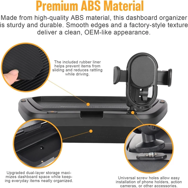 Alt view image 4 of 7 - Dual-Layer Dashboard Storage Tray with Phone Holder for 2019-2025 Chevy Silverado 1500/2500HD/3500HD (Small 7"-8" Screen Only), Snap-In Dash Organizer with 4 Screw Ports & Non-Slip Mat, OEM Fit ABS