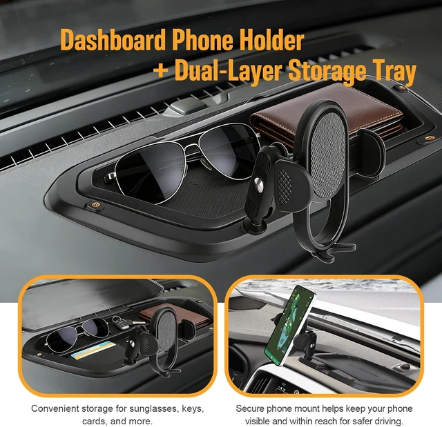Alt view image 3 of 7 - Dual-Layer Dashboard Storage Tray with Phone Holder for 2019-2025 Chevy Silverado 1500/2500HD/3500HD (Small 7"-8" Screen Only), Snap-In Dash Organizer with 4 Screw Ports & Non-Slip Mat, OEM Fit ABS