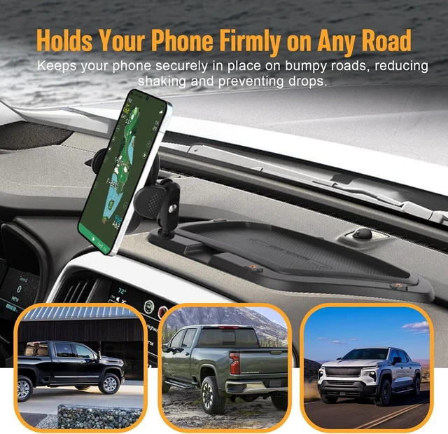 Alt view image 6 of 7 - Dual-Layer Dashboard Storage Tray with Phone Holder for 2019-2025 Chevy Silverado 1500/2500HD/3500HD (Small 7"-8" Screen Only), Snap-In Dash Organizer with 4 Screw Ports & Non-Slip Mat, OEM Fit ABS