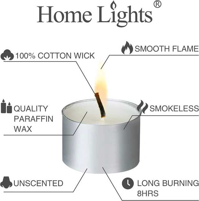 Alt view image 3 of 7 - HomeLights Tealight Candles - 8 Hour Long time Burning, Giant 100,200,300 Packs -White Votive Smokeless European Tea Light Unscented Candles for Shabbat, Weddings, Christmas,Home Decorative -200 Pack