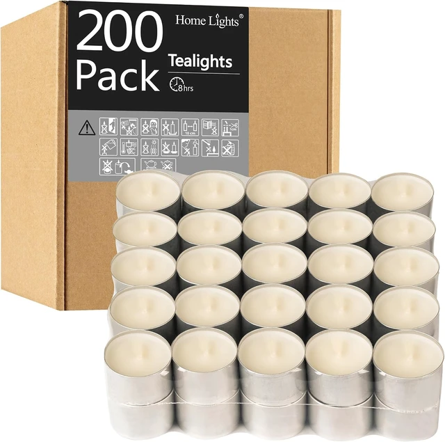 Alt view image 7 of 7 - HomeLights Tealight Candles - 8 Hour Long time Burning, Giant 100,200,300 Packs -White Votive Smokeless European Tea Light Unscented Candles for Shabbat, Weddings, Christmas,Home Decorative -200 Pack