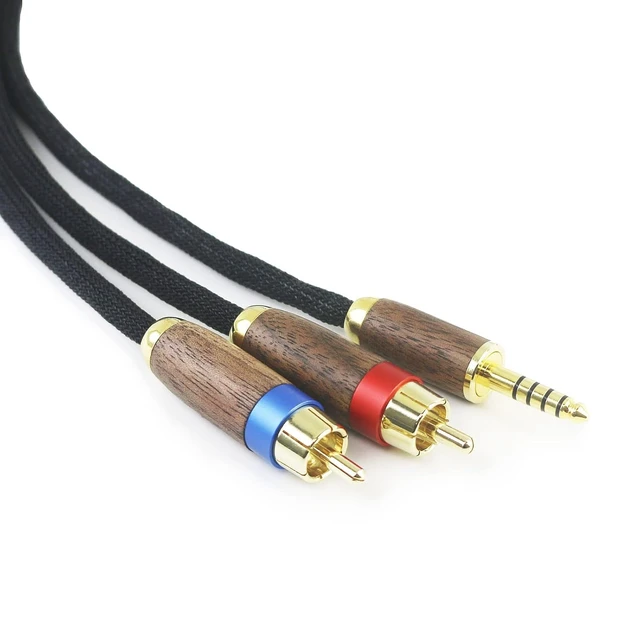 Alt view image 5 of 6 - 4.4MM Balanced Male to 2 RCA Male Audio Adapter Cord 4.4mm to 2 RCA Balanced Cable Walnut Wood Shell 1.5m/4.9ft