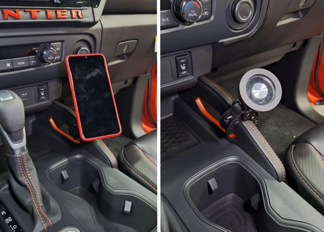 Alt view image 2 of 7 - Phone Mount Holder Compatible with Nissan Frontier 2023-2026 Center Console Panel Dashboard Console Grab Handles