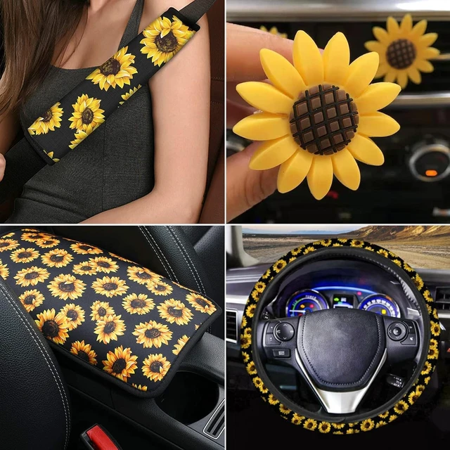 Alt view image 3 of 7 - Sunflower Car Accessory 23 pcs Steering Wheel Cover Seat Protector