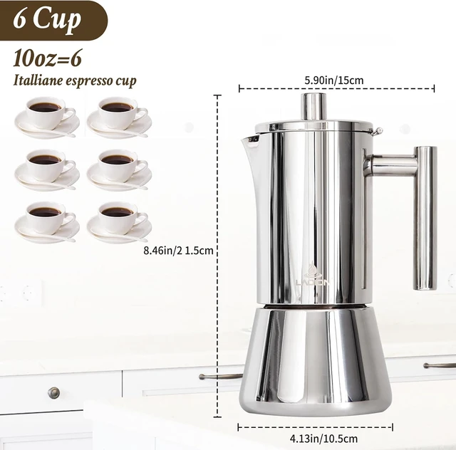 Alt view image 2 of 7 - Stovetop Espresso Maker, 6Cup 10 oz Moka Pot, Stainless Steel