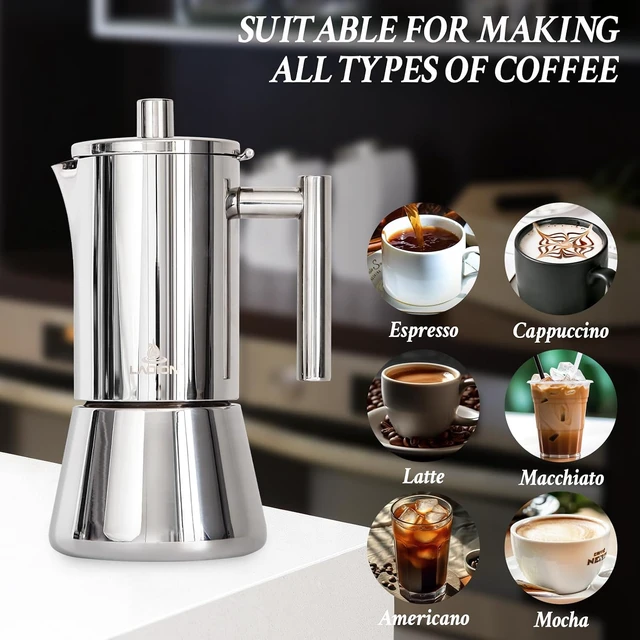 Alt view image 6 of 7 - Stovetop Espresso Maker, 6Cup 10 oz Moka Pot, Stainless Steel