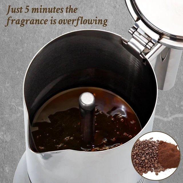 Alt view image 5 of 7 - Stovetop Espresso Maker, 6Cup 10 oz Moka Pot, Stainless Steel