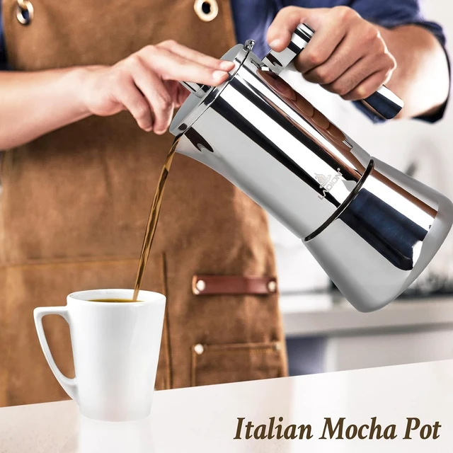Alt view image 7 of 7 - Stovetop Espresso Maker, 6Cup 10 oz Moka Pot, Stainless Steel