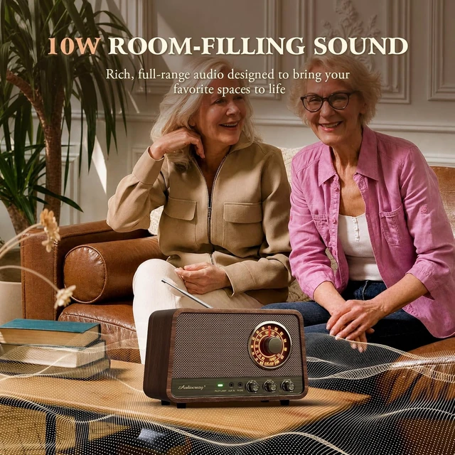 Alt view image 3 of 7 - Vintage Wood AM FM Bluetooth Radio,10W Powerful Sound, Espresso