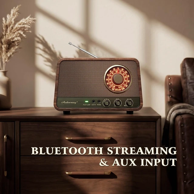 Alt view image 4 of 7 - Vintage Wood AM FM Bluetooth Radio,10W Powerful Sound, Espresso