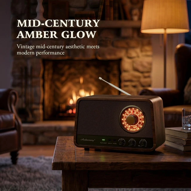 Alt view image 7 of 7 - Vintage Wood AM FM Bluetooth Radio,10W Powerful Sound, Espresso